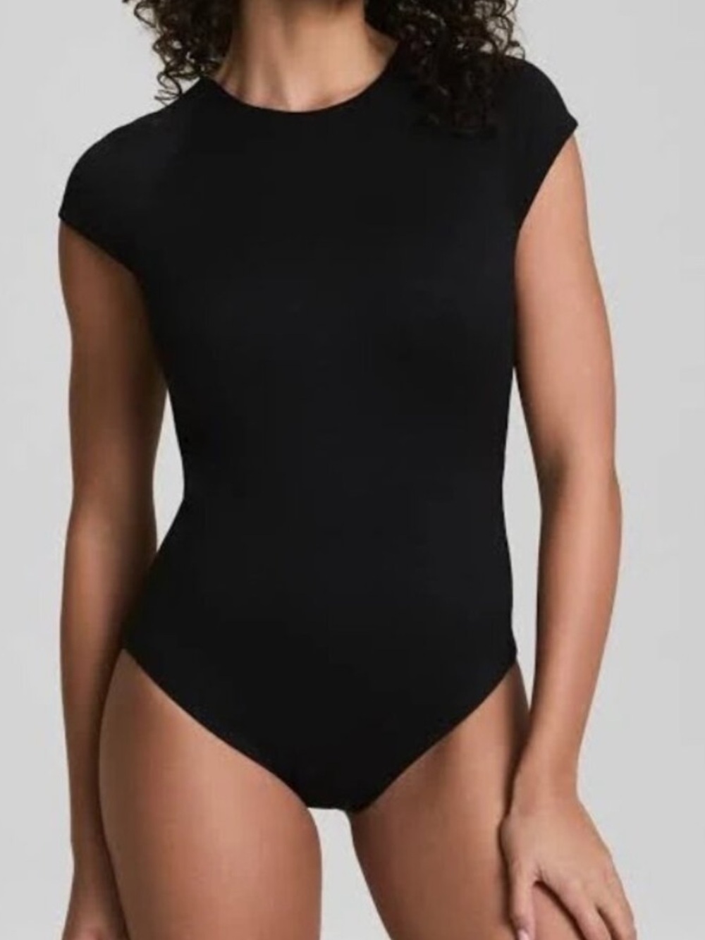 NWT Spanx Pique Shaping High Neck Short Sleeve One Piece Textured Swimsuit Large